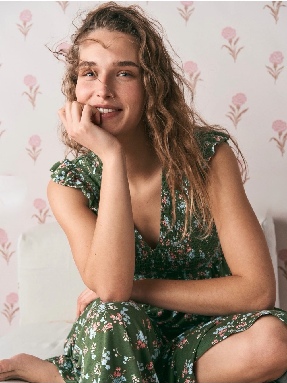 Smocked Jersey Midi Dress